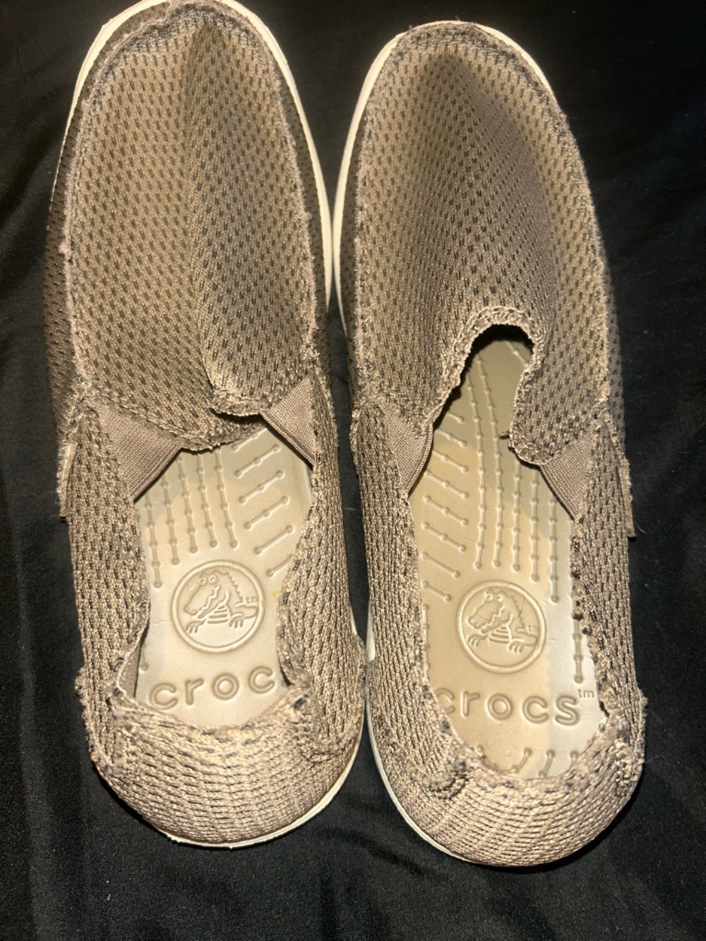CROCS Taupe Knit Slip-On Loafers with White Outsole - Picture 2 of 6